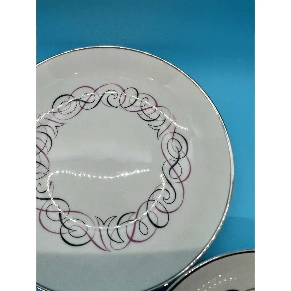 4 mcm Mid-century modern Dessert Bowls dish pink gray Swirls Park Lane small 5.5